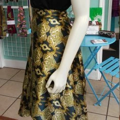 Tidal Cool Long Ballet Skirt In Fluid Silky Gold And Green Print With Wrap Closure Neckties, Vests, Pocket Squares And Cummerbunds