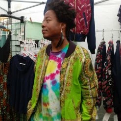 Tidal Cool Lime Green Dashiki Unisex Bomber Jacket, Fully Reversible