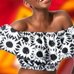 Tidal Cool Off Shoulder African Batik Flounce Crop Top Tops And Ponchos