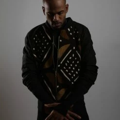 Tidal Cool African Mud Cloth Reversible Unisex Bomber Jacket Bomber Jackets