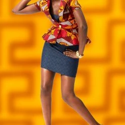 Tidal Cool Peplum Blazer In Graphic Wax Block Ankara, With Short Sleeves And Hi Low Hem Bomber Jackets