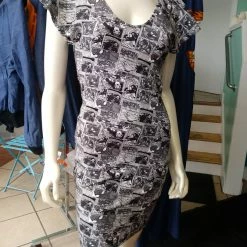 Tidal Cool Dresses Geek Chic Marvel Comic Strip Knit Dress With Flutter Sleeves And Fitted Shape