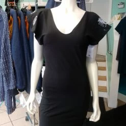 Tidal Cool Black Stretch Knit Dress With Flutter Sleeves And Fitted Shape Dresses