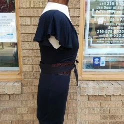 Tidal Cool Black Stretch Knit Dress With Flutter Sleeves And Fitted Shape Dresses