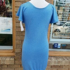 Tidal Cool Heather Blue Performance Knit Dress With Flutter Sleeves And Fitted Shape Dresses