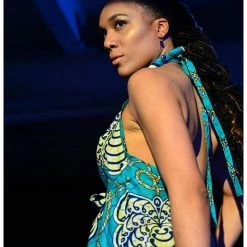 Tidal Cool Dresses Halter Wrap Dress In African Wax Block Cotton