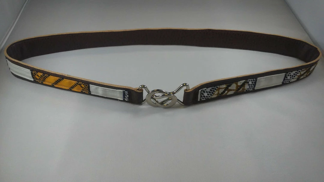 Tidal Cool Belts, Hats And Accessories Vegan Leather And Ankara Belt With Metal Buckle Closure