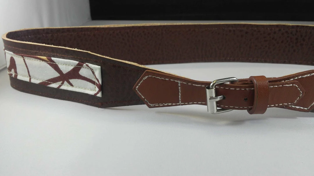 Tidal Cool Vegan Leather And Ankara Belt With Adjustable Buckle Closure