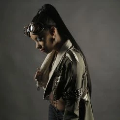 Tidal Cool Short Steampunk Bolero Jacket With Coat Tails And Hardware Bomber Jackets