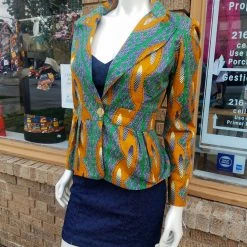 Tidal Cool Bomber Jackets Fitted African Wax Block Cotton Blazer In ATL Ghanaian Fabric