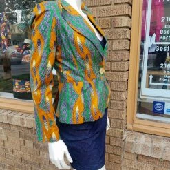 Tidal Cool Bomber Jackets Fitted African Wax Block Cotton Blazer In ATL Ghanaian Fabric