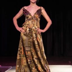 Tidal Cool Dresses Long Sundress In Gold Tribal Silky Print
