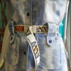 Tidal Cool Hand Dyed Indigo Denim Safari Top With Front Pockets And Short Sleeves