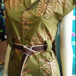 Tidal Cool Tops And Ponchos African Ankara Safari Top In Olive And Metallic Peach Wax Block Cotton