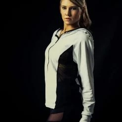 Tidal Cool White Performance Hoodie With Cool Mesh Sides And Zip Front Tops And Ponchos