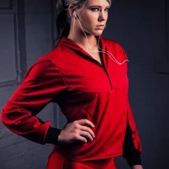 Tidal Cool Red Performance Hoodie With Zip Front And Phone Pocket