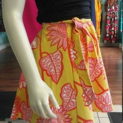 Tidal Cool A-Line Canvas Wrap Skirt In Pink And Yellow Floral Henna Art And Decor