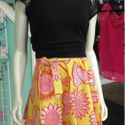 Tidal Cool A-Line Canvas Wrap Skirt In Pink And Yellow Floral Henna Art And Decor