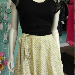 Tidal Cool A-Line Canvas Wrap Skirt In Yellow And Green Floral Henna Art And Decor