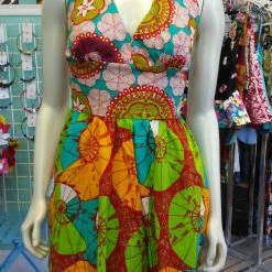 Tidal Cool Flirty Seashell Halter Ankara Sundress With Pockets In African Wax Block Cotton Dresses
