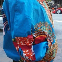 Tidal Cool Bomber Jackets Blue And Red Dashiki Unisex Bomber Jacket, Fully Reversible To Denim And Black