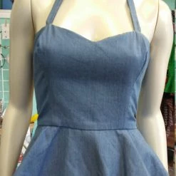 Tidal Cool Neckties, Vests, Pocket Squares And Cummerbunds Reversible Pin Up Halter With Fitted Bodice And Flirty Peplum In Teal And Blue Dashiki Print