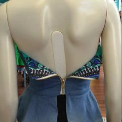 Tidal Cool Neckties, Vests, Pocket Squares And Cummerbunds Reversible Pin Up Halter With Fitted Bodice And Flirty Peplum In Teal And Blue Dashiki Print