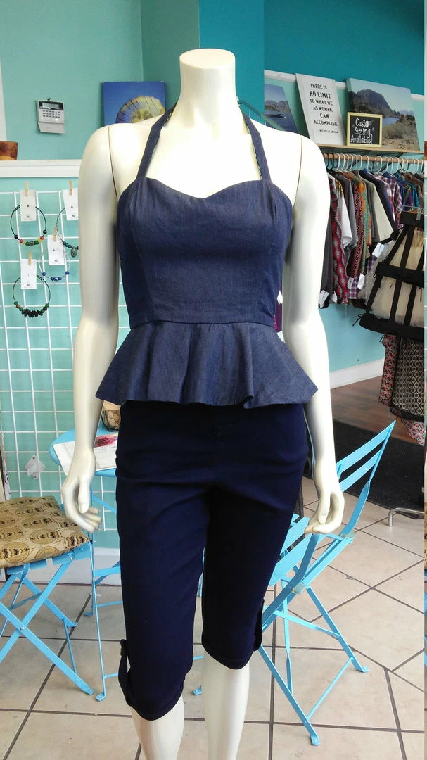 Tidal Cool Tops And Ponchos Reversible Batik Pin Up Halter With Fitted Bodice And Flirty Peplum