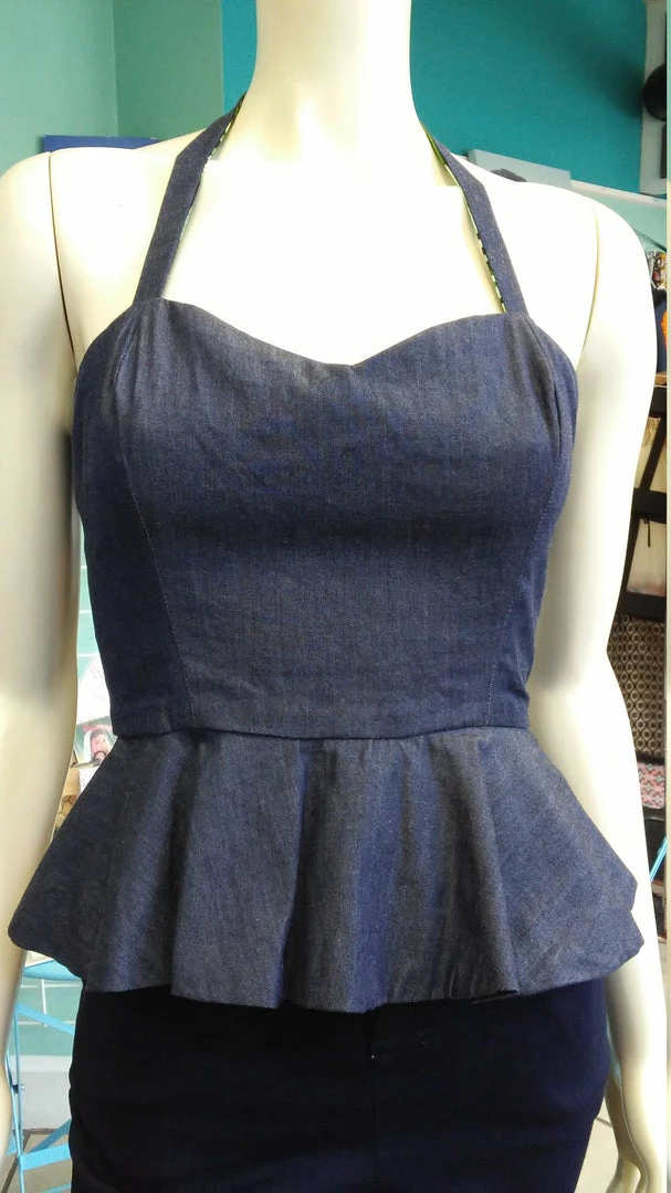 Tidal Cool Tops And Ponchos Reversible Batik Pin Up Halter With Fitted Bodice And Flirty Peplum