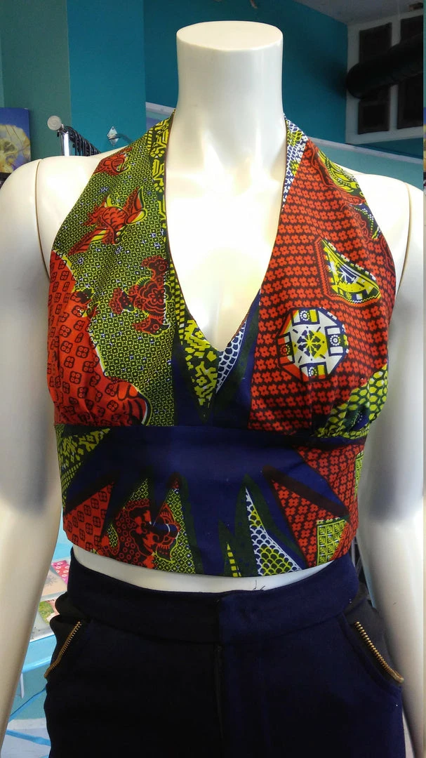 Tidal Cool Tops And Ponchos Flirty Ankara Midriff Halter In South African Wax Cotton