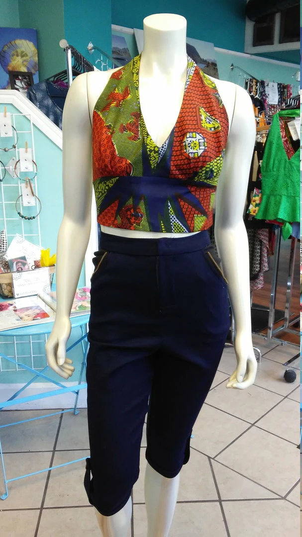 Tidal Cool Tops And Ponchos Flirty Ankara Midriff Halter In South African Wax Cotton