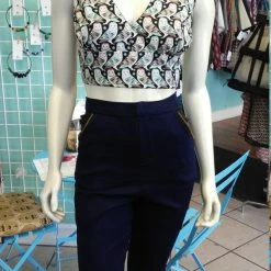 Tidal Cool Flirty Midriff Halter In Owl Print Cotton