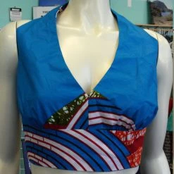 Tidal Cool Tops And Ponchos Flirty Ankara Midriff Halter In Blue African Wax Block Cotton