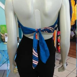 Tidal Cool Tops And Ponchos Flirty Ankara Midriff Halter In Blue African Wax Block Cotton