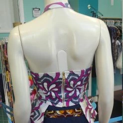 Tidal Cool Neckties, Vests, Pocket Squares And Cummerbunds Reversible Pin Up Halter With Fitted Bodice And Flirty Peplum In Purple And White Ankara