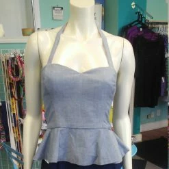 Tidal Cool Neckties, Vests, Pocket Squares And Cummerbunds Reversible Pin Up Halter With Fitted Bodice And Flirty Peplum In Purple And White Ankara