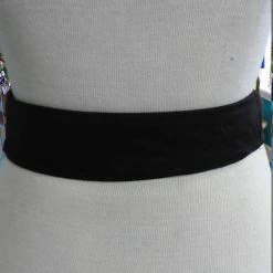 Tidal Cool Reversible African Kente Cloth And Black Linen Obi Belt