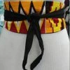 Tidal Cool Reversible African Kente Cloth And Black Linen Obi Belt