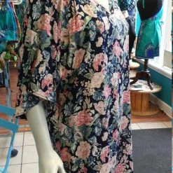 Tidal Cool Silky Flutter Sleeve Tunic Dress With Shirttail Hem In Navy Floral Belts, Hats And Accessories