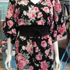 Tidal Cool Silky Flutter Sleeve Tunic Dress With Shirttail Hem In Vintage Black Floral Belts, Hats And Accessories