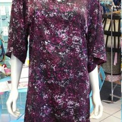 Tidal Cool Belts, Hats And Accessories Silky Flutter Sleeve Tunic Dress With Shirttail Hem In Purple Splatter Fabric