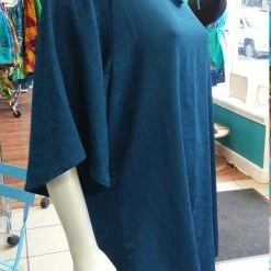 Tidal Cool Silky Flutter Sleeve Tunic Dress With Shirttail Hem In Textured Teal Fabric Belts, Hats And Accessories