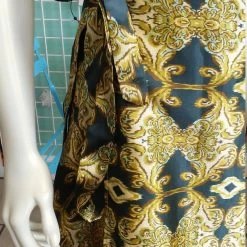 Tidal Cool Long Ballet Skirt In Fluid Silky Gold And Green Print With Wrap Closure Neckties, Vests, Pocket Squares And Cummerbunds
