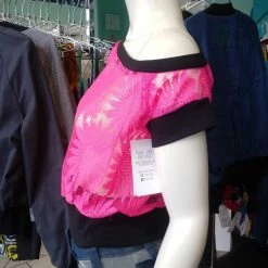 Tidal Cool Off Shoulder Slouch Sweatshirt In Neon Pink Lace And Black Cuffs Tops And Ponchos