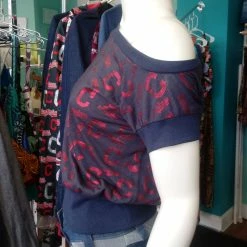 Tidal Cool Cleveland Indians Off Shoulder Slouch Sweatshirt In Lightweight Navy Knit With Metallic Block C Print