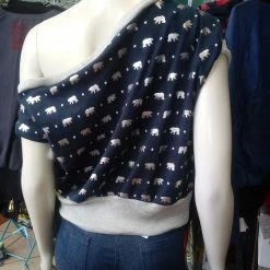 Tidal Cool Tops And Ponchos Off Shoulder Slouch Sweatshirt In Navy Knit With Metallic Silver Polar Bears