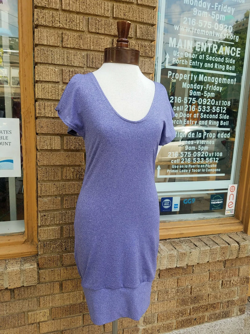 Tidal Cool Lavender Performance Knit Dress With Flutter Sleeves And Fitted Shape