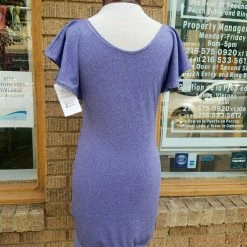 Tidal Cool Lavender Performance Knit Dress With Flutter Sleeves And Fitted Shape