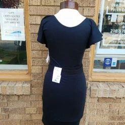 Tidal Cool Black Stretch Knit Dress With Flutter Sleeves And Fitted Shape Dresses