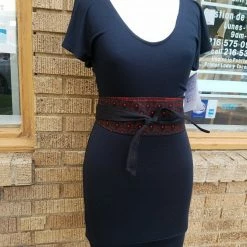 Tidal Cool Black Stretch Knit Dress With Flutter Sleeves And Fitted Shape Dresses